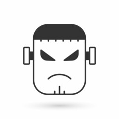 Grey Scary monster - Frankenstein face icon isolated on white background. Happy Halloween party. Vector