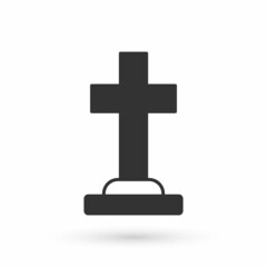 Obraz premium Grey Tombstone with cross icon isolated on white background. Grave icon. Happy Halloween party. Vector