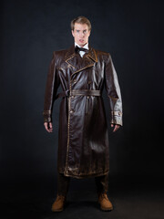 Funny man in a ridiculous leather coat