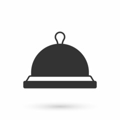 Grey Covered with a tray of food icon isolated on white background. Tray and lid sign. Restaurant cloche with lid. Vector