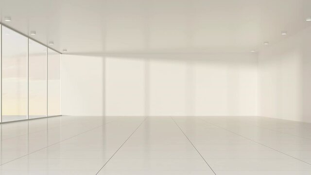 Time goes by in the white empty room, 3d rendering.