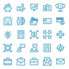 Filled blue outline icons for business management & growth.