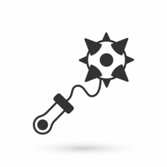 Grey Medieval chained mace ball icon isolated on white background. Morgenstern medieval weapon or mace with spikes. Vector