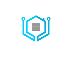 Hexagon circuit tech with house window in the middle