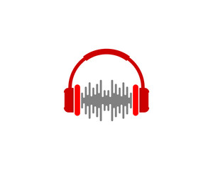 Red headphone with sound wave in the middle