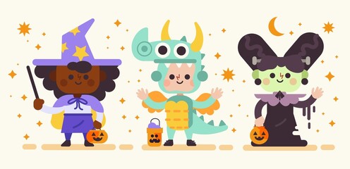 halloween festival kid set design vector illustration