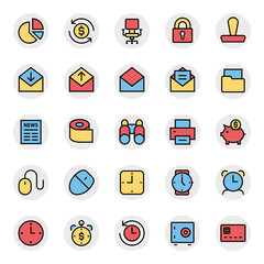 Filled outline icons for business, office & internet.