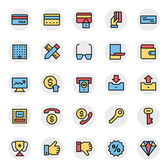 Filled outline icons for business, office & internet.