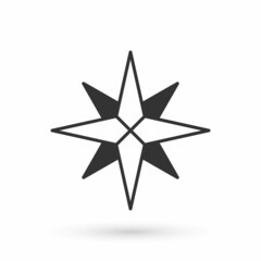 Grey Wind rose icon isolated on white background. Compass icon for travel. Navigation design. Vector