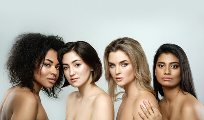 Multi-ethnic beauty and friendship. Group of beautdifferent ethnicity women.