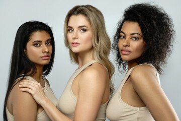 Multi-ethnic beauty and friendship. Group of beautiful different ethnicity women.