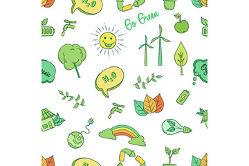 Obraz premium go green icons or elements seamless pattern with doodle style
