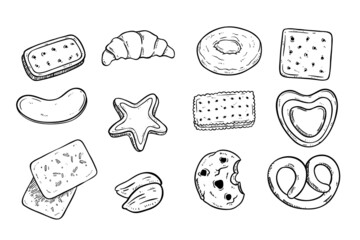 collection of hand draw biscuit or cookies