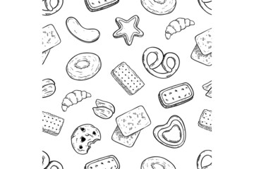 tasty cookies and biscuit in seamless pattern with hand draw style