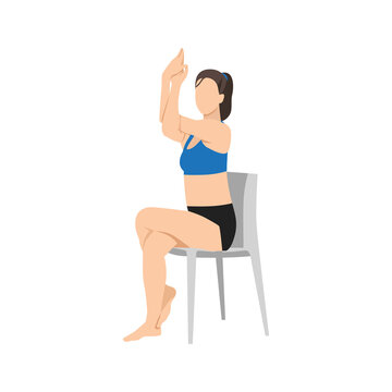 Woman doing Chair eagle. garudasana exercise. Flat vector illustration isolated on white background 