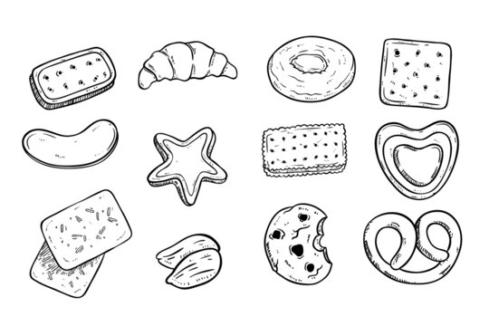 collection of hand draw biscuit or cookies