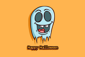 kawaii halloween ghost on orange background