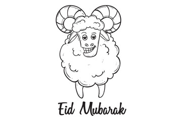 eid mubarak with funny hand drawing sheep expression