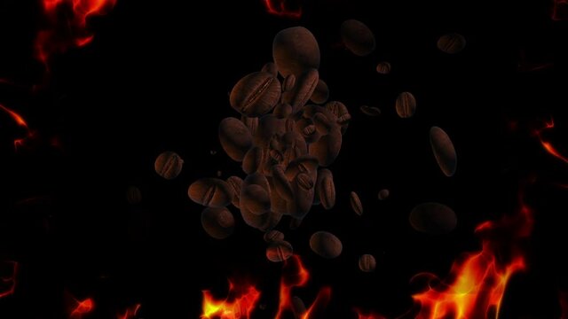 roast coffee bean with fire particle loop animation