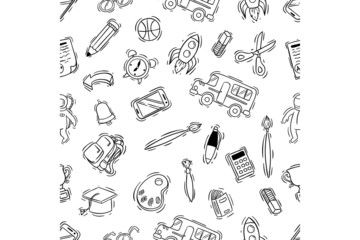 seamless pattern of doodle school supplies or elements