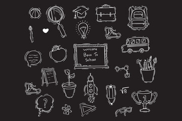 set of school elements or icons with doodle style