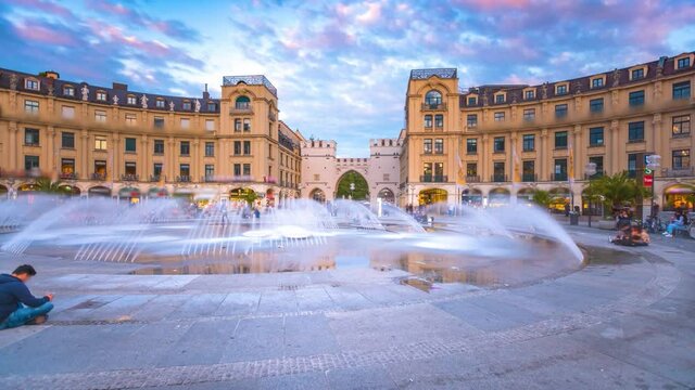 Karsplatz Stachus munich time lapse hyperlapse is a large square in central Munich, southern Germany. Munich city centr eold town marienplatz.