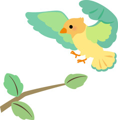 木の枝にとまろうとしている小鳥