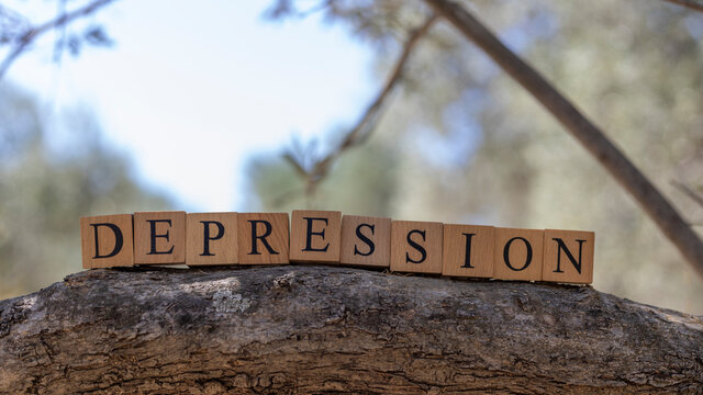 The word Depression was created from wooden cubes.