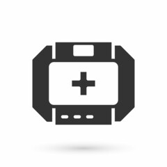 Obraz premium Grey First aid kit icon isolated on white background. Medical box with cross. Medical equipment for emergency. Healthcare concept. Vector