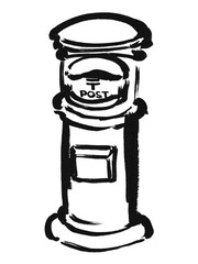 昔のレトロなポストの手描きイラスト