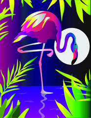 Naklejka premium Colorful and vibrant-toned flamingo - digital art 