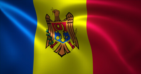 Moldova Flag with waving folds, close up view, 3D rendering