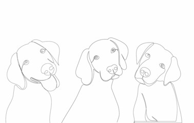dog portrait drawing by one continuous line, sketch