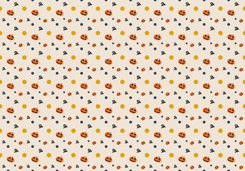 pumpkin and ghost Halloween seamless pattern on beige background ep04