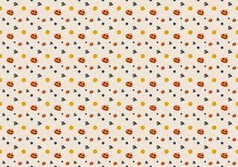 pumpkin and ghost Halloween seamless pattern on beige background ep04