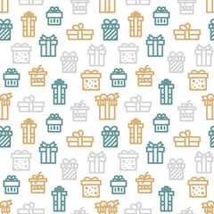 Obraz premium Boxes with bows, gifts for Christmas and New Year. Seamless pattern on a white background.