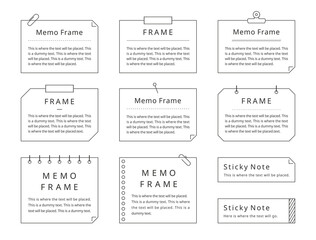 メモフレームのイラストセット。シンプル、線画、モノクロバージョン（espデータは線幅変更が可能）