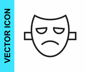 Black line Drama theatrical mask icon isolated on white background. Vector