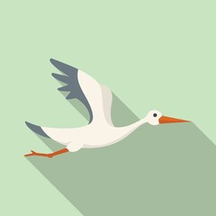 Stork icon flat vector. Fly bird