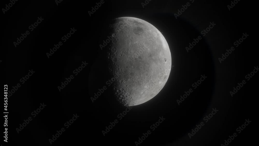 Wall mural moon in deep space. spaceship flies near moon. 3d model of moon