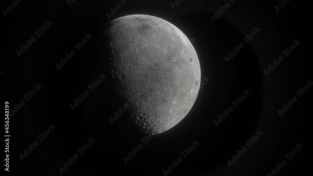 Wall mural moon in deep space. spaceship flies near moon. 3d model of moon