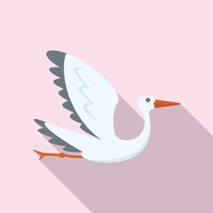 New stork icon flat vector. Fly bird
