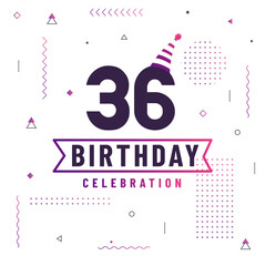 Fototapeta premium 36 years birthday greetings card, 36 birthday celebration background free vector.