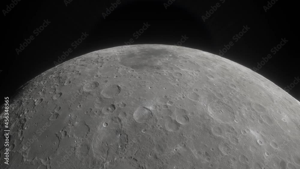 Wall mural moon in deep space. spaceship flies near moon. 3d model of moon