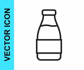 Black line Closed glass bottle with milk icon isolated on white background. Vector