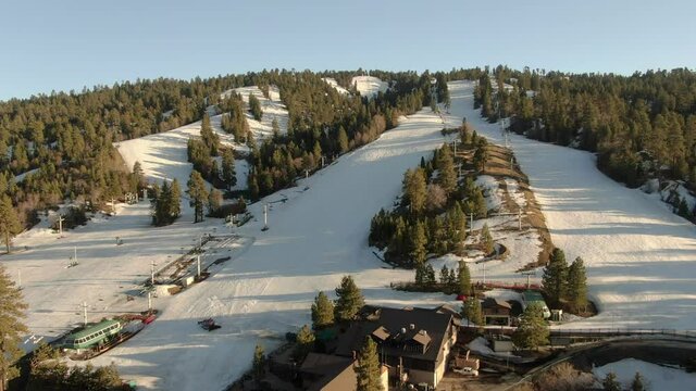 Big Bear Snow Summit Ski Sunset Aerial Shot Descend San Bernardino Mountains California USA