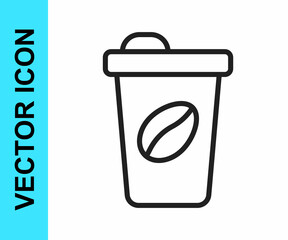 Black line Coffee cup to go icon isolated on white background. Vector