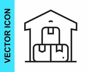 Black line Full warehouse icon isolated on white background. Vector