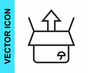 Black line Unboxing icon isolated on white background. Vector