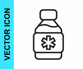 Black line Bottle of medicine syrup icon isolated on white background. Vector
